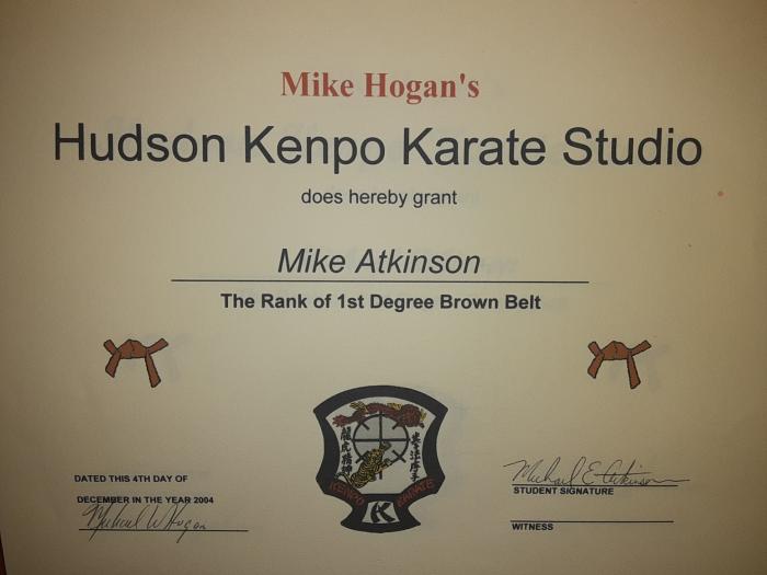 Brown belt 1st degree · December 4, 2004 · Promoted by Mike Hogan