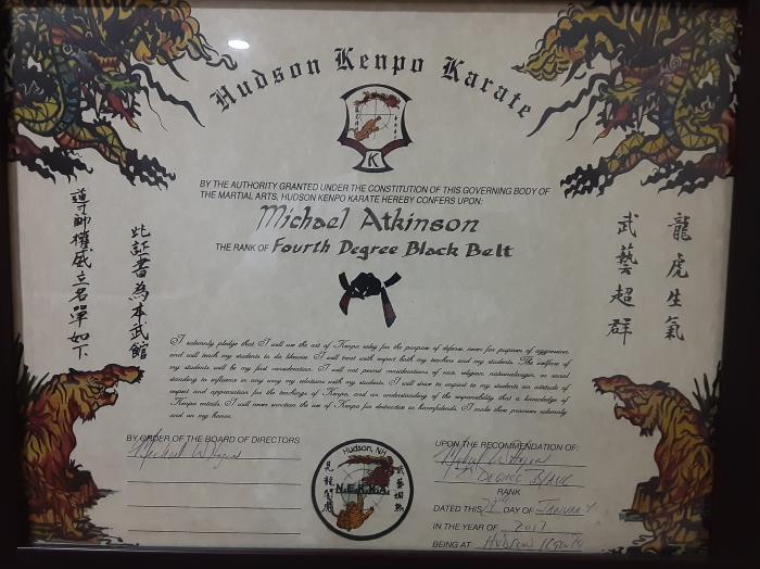 Black belt 4th degree · January 29, 2017 · Promoted by Mike Hogan