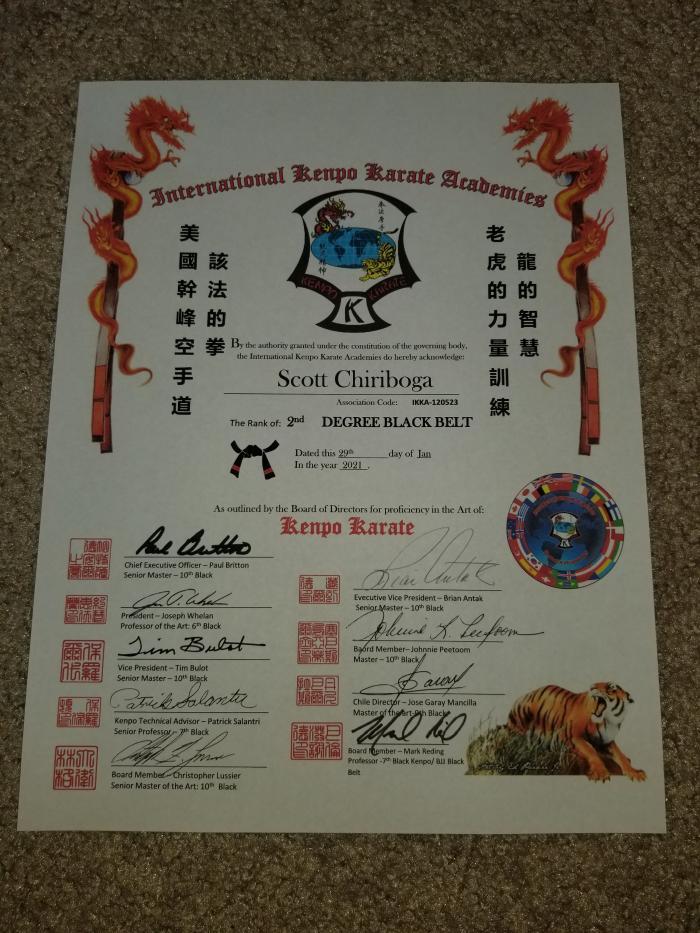 Black belt 2nd degree · January 29, 2021 · Promoted by Joseph Whelan