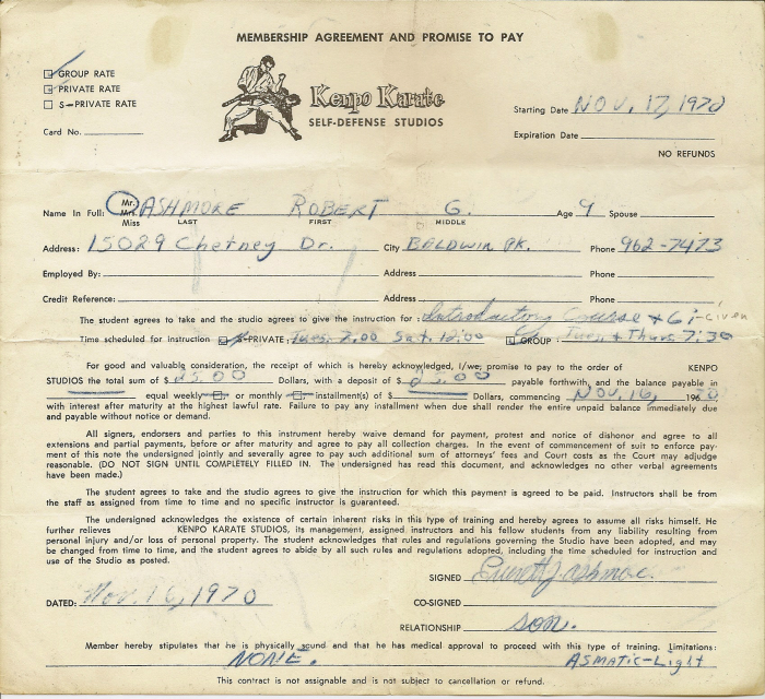 White belt · November 16, 1970