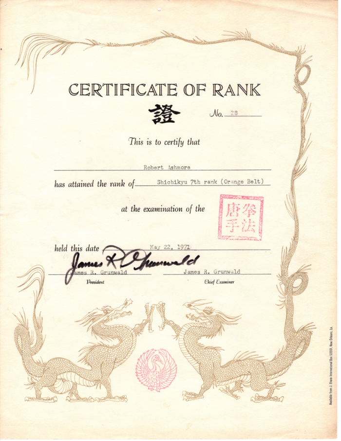 Orange belt · May 22, 1971 · Promoted by Jim Grunwald