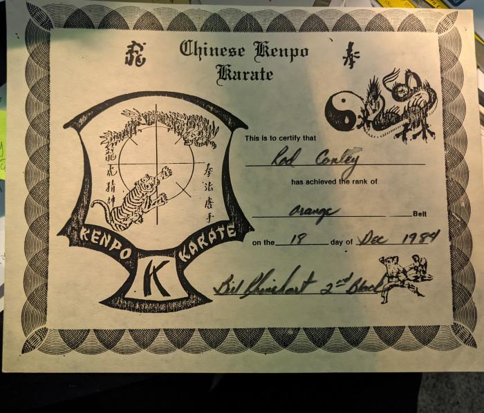 Orange belt · December 18, 1984 · Promoted by Bill Rhinehart