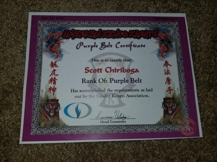 Purple belt · January 16, 2016 · Promoted by Lawrence Valadez