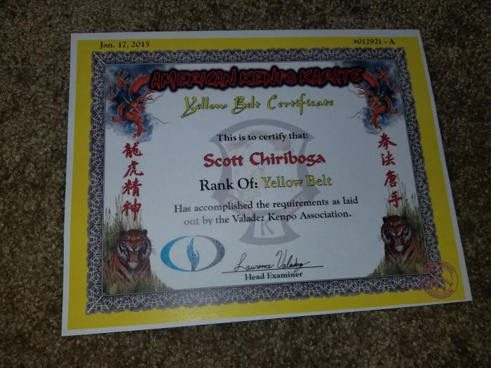 Yellow belt · January 17, 2015 · Promoted by Lawrence Valadez