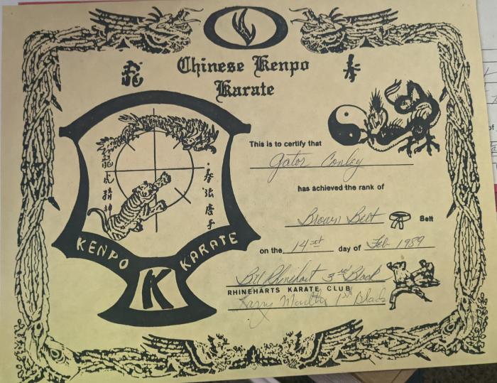 Brown belt 3rd degree · February 14, 1989 · Promoted by Bill Rhinehart