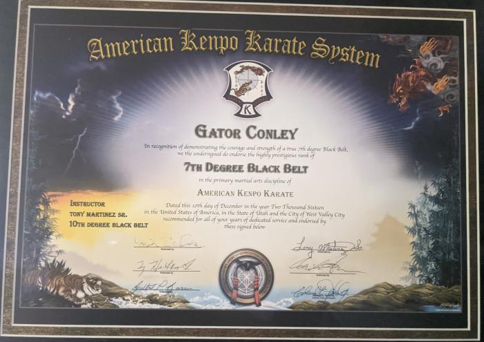 Black belt 7th degree · December 10, 2016 · Promoted by Tony Martinez Sr., Mike Sandos, Ty Hatfield, Ken Warner, Larry Carter