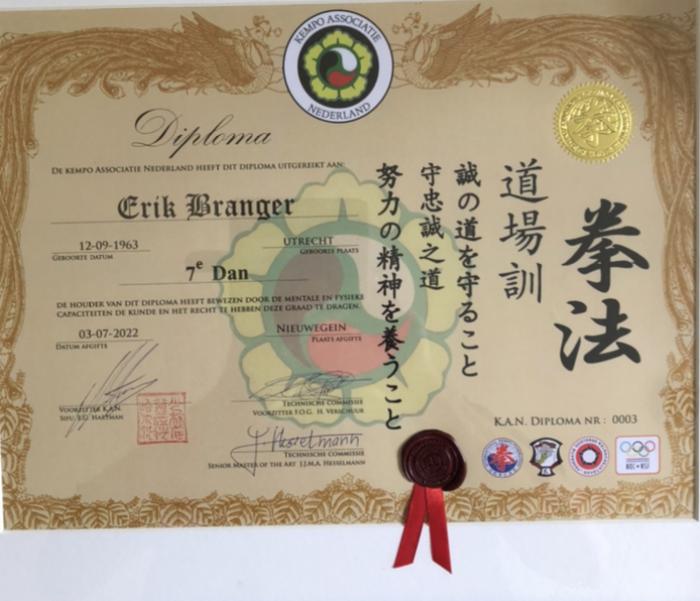 Black belt 7th degree · July 3, 2022 · Promoted by Kempo Associatie Nederland/IKF/FOG/KKN/NOC*NSF