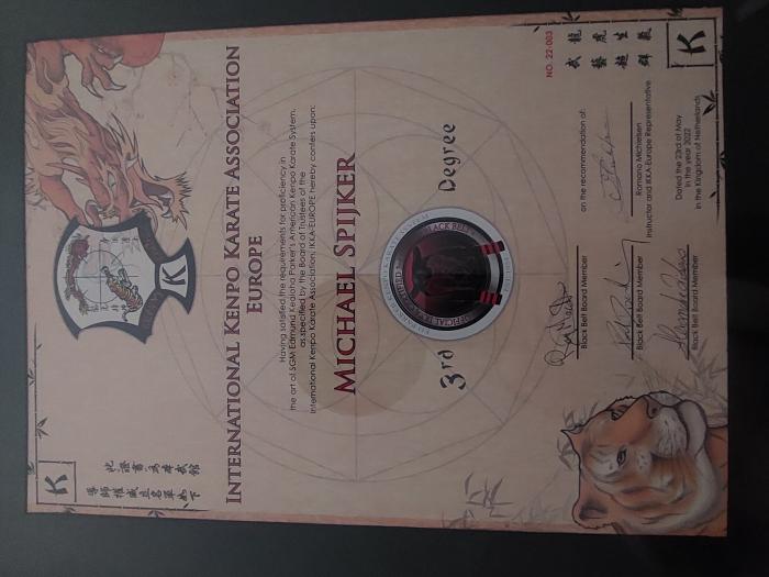 Black belt 3rd degree · May 23, 2022 · Promoted by Romano Michielsen