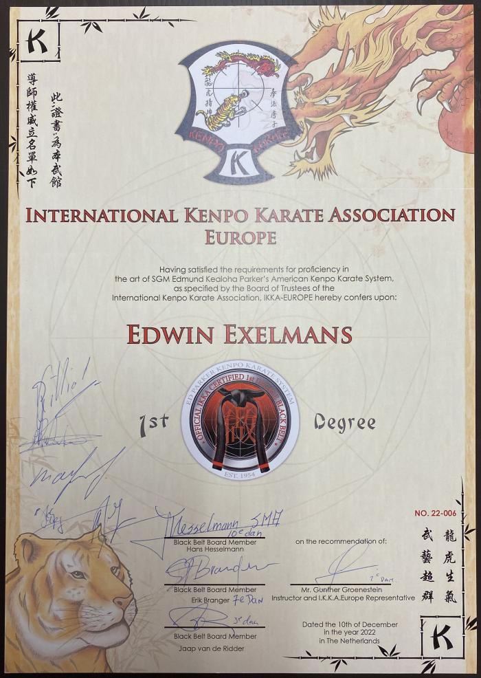 Black belt 1st degree · December 10, 2022 · Promoted by Hans Hesselmann