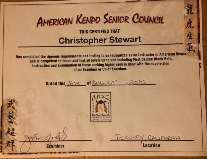 American Kenpo Senior Council - Certified Instructor