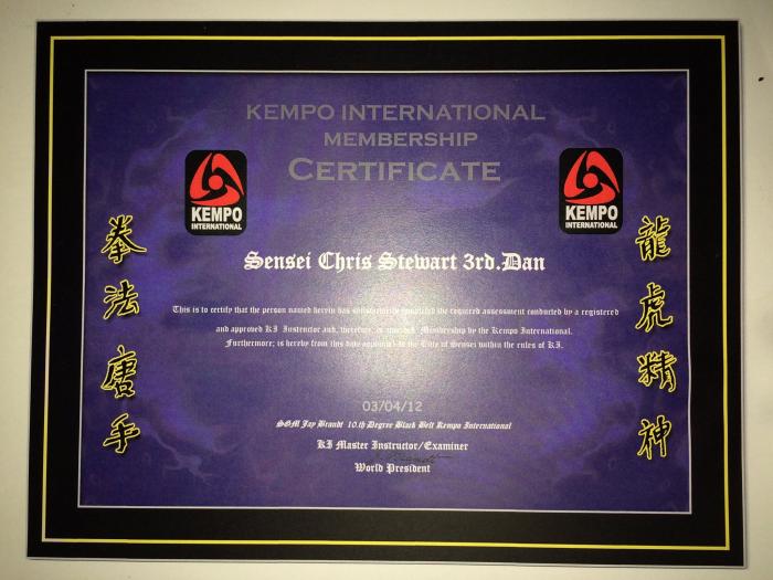 Black belt 3rd degree · September 25, 2010 · Promoted by Karate for Christ International