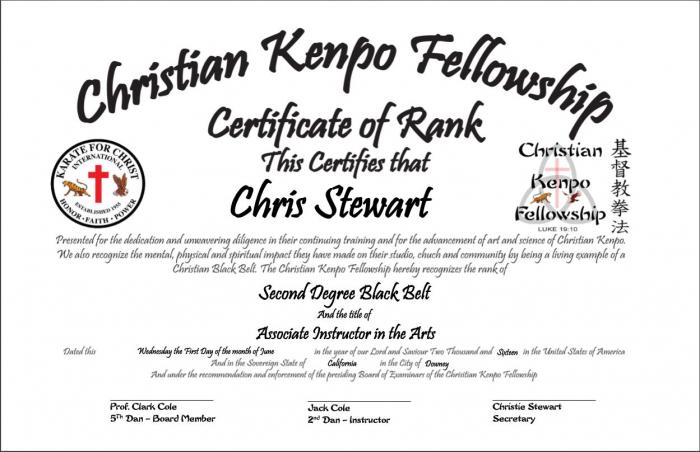 Black belt 2nd degree · May 5, 2001 · Promoted by Greg Jones