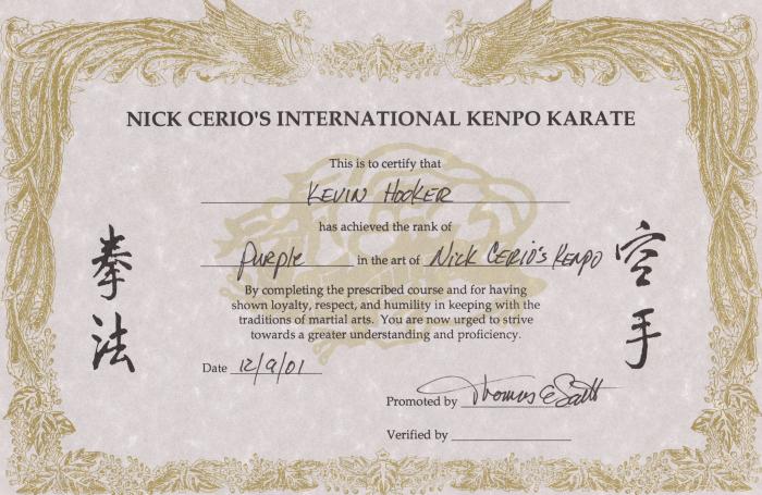Purple belt · December 9, 2001 · Promoted by Sensei Tom Scott