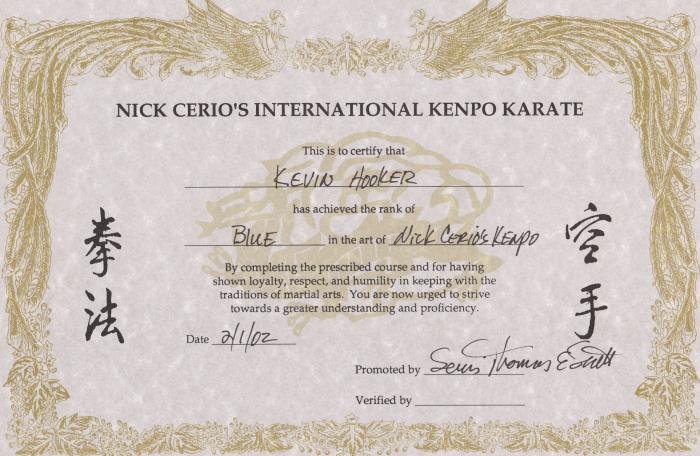 Blue belt · February 1, 2002 · Promoted by Sensei Tom Scott