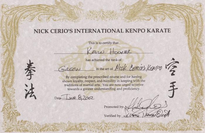 Green belt · June 8, 2002 · Promoted by Sensei Tom Scott