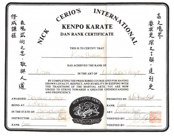 Black belt 2nd degree · December 2, 2006 · Promoted by Sensei Tom Scott