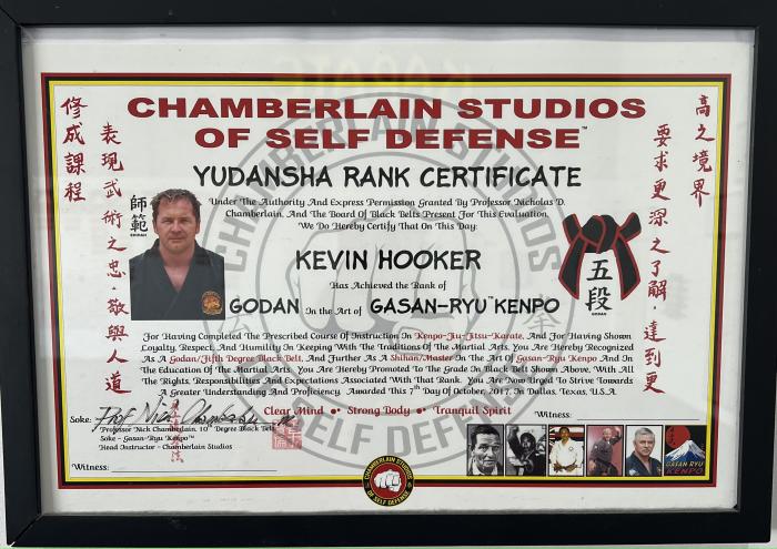 Black belt 5th degree · October 7, 2017 · Promoted by Professor Nick Chamberlain