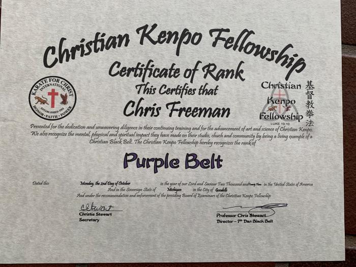 Purple belt · October 2, 2023 · Promoted by Chris Stewart